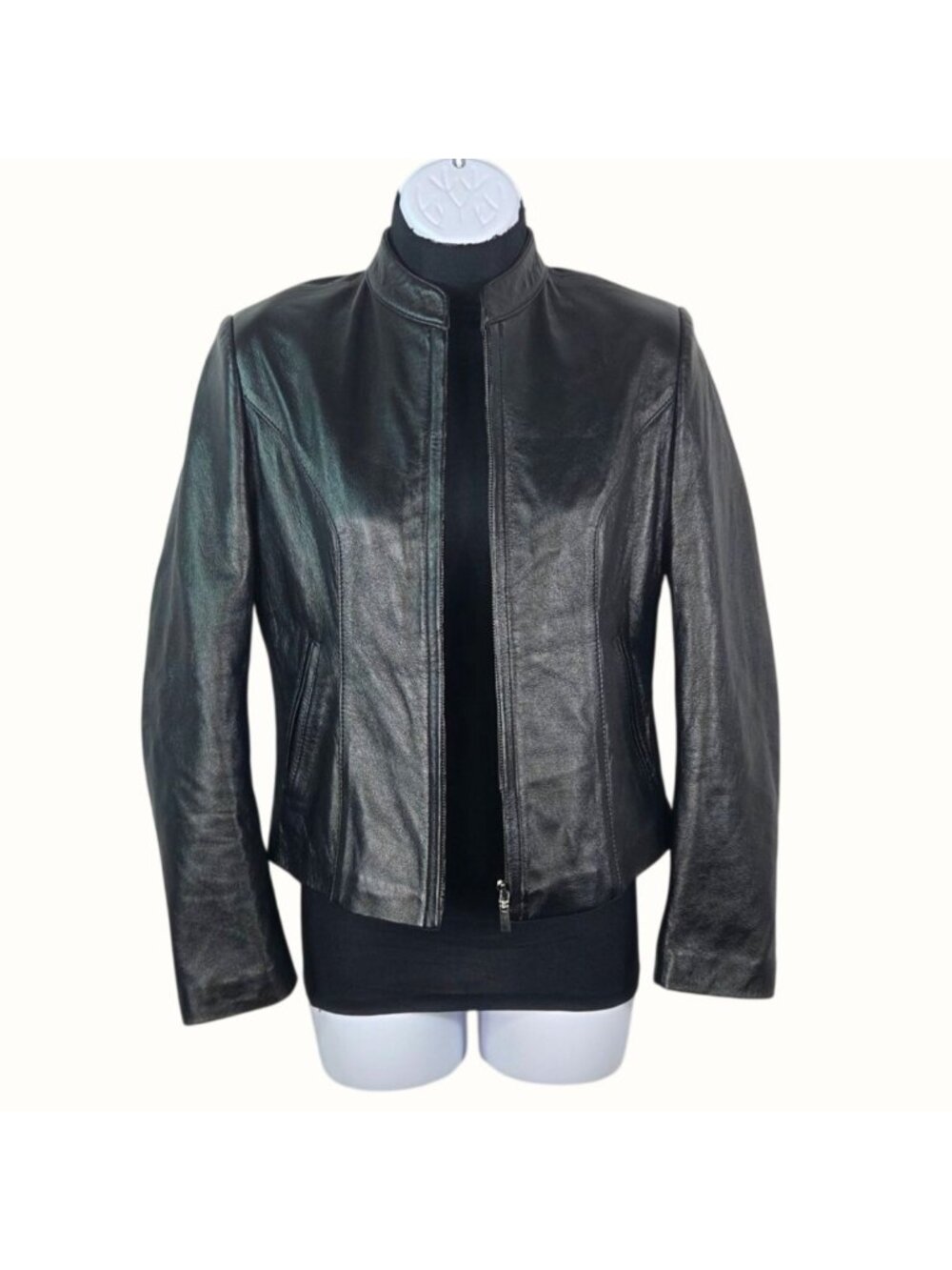 Vintage 1983 Mikes Arcade Womens Black Leather Jacket Size M Fitted Biker